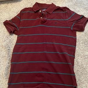 American Eagle maroon and turquoise striped polo shirt size XS